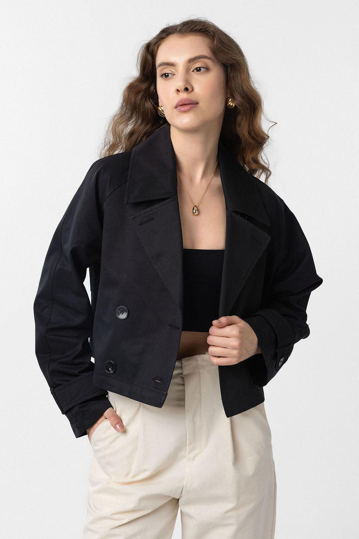 ANT Antioch Black Women's Wrap Short Trench Coat - Boucherville