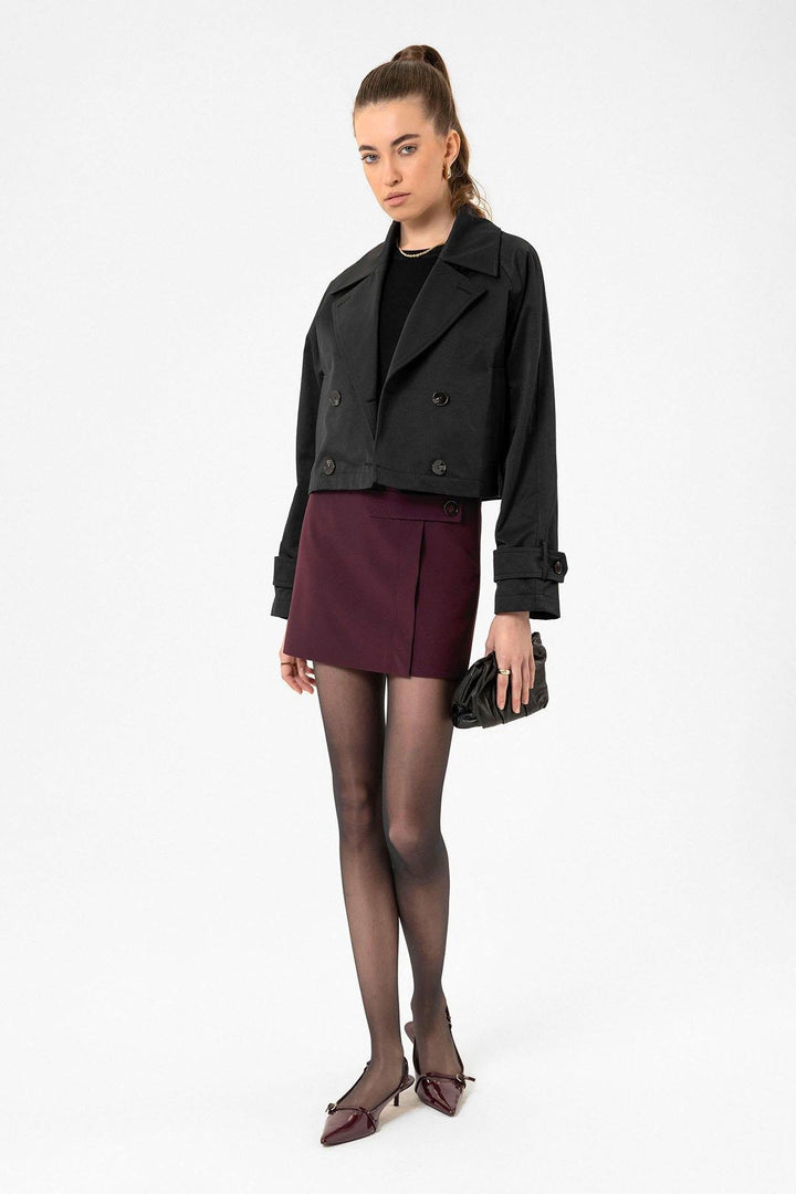 ANT Antioch Black Women's Wrap Short Trench Coat - Hackensack