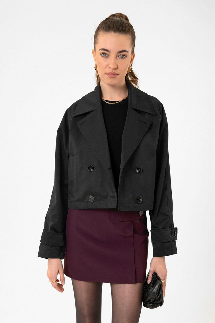 ANT Antioch Black Women's Wrap Short Trench Coat - Hackensack