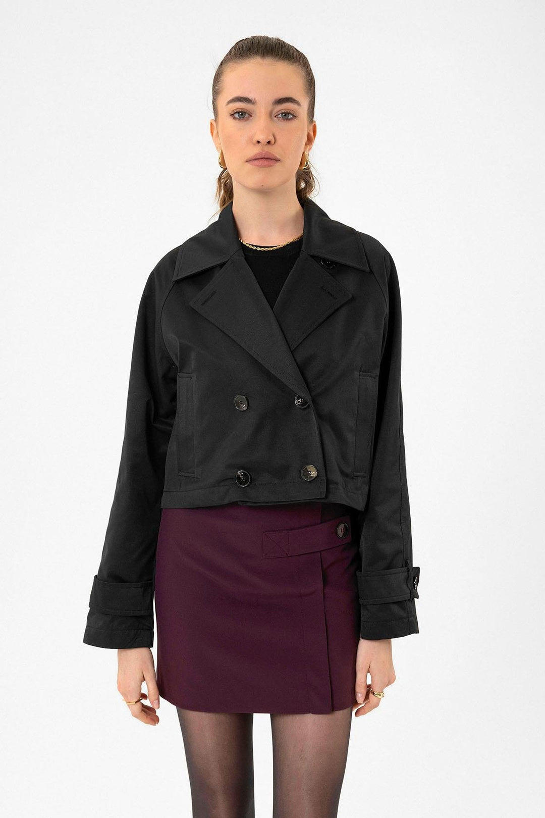 ANT Antioch Black Women's Wrap Short Trench Coat - Hackensack