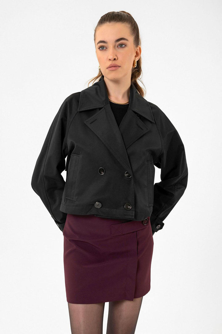 ANT Antioch Black Women's Wrap Short Trench Coat - Hackensack