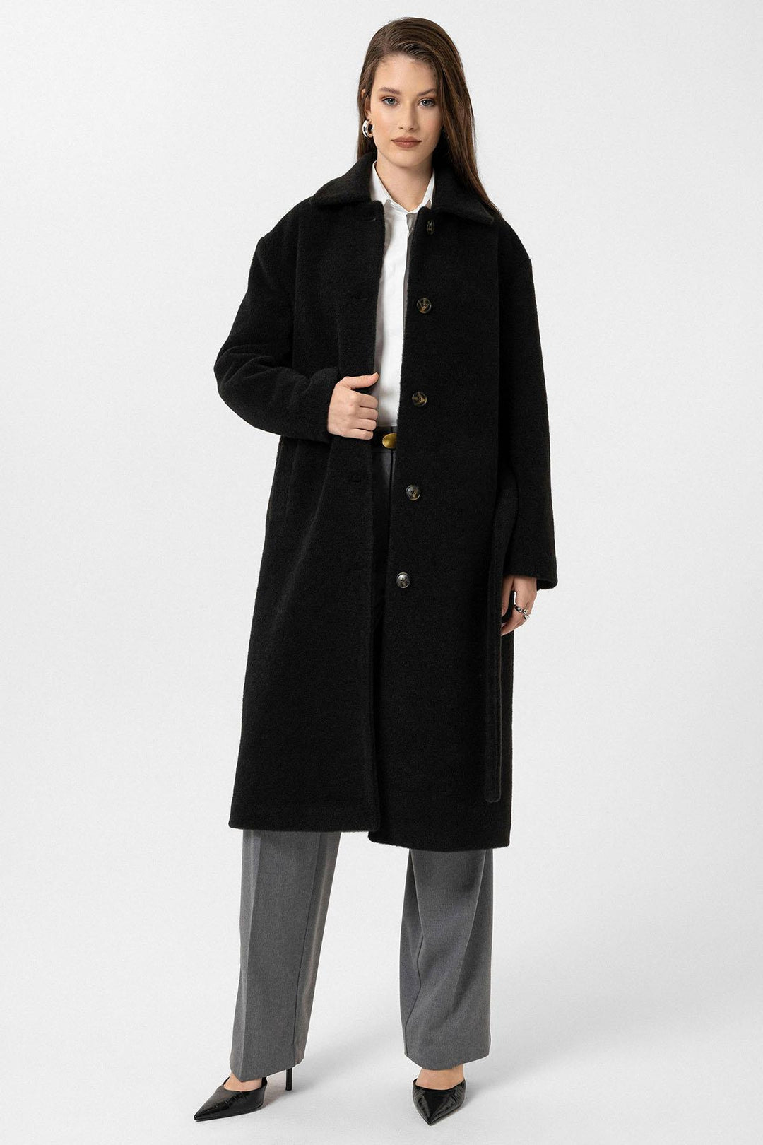 ANT Antioch Black Women's Belted Soft Textured Coat - Pico Rivera