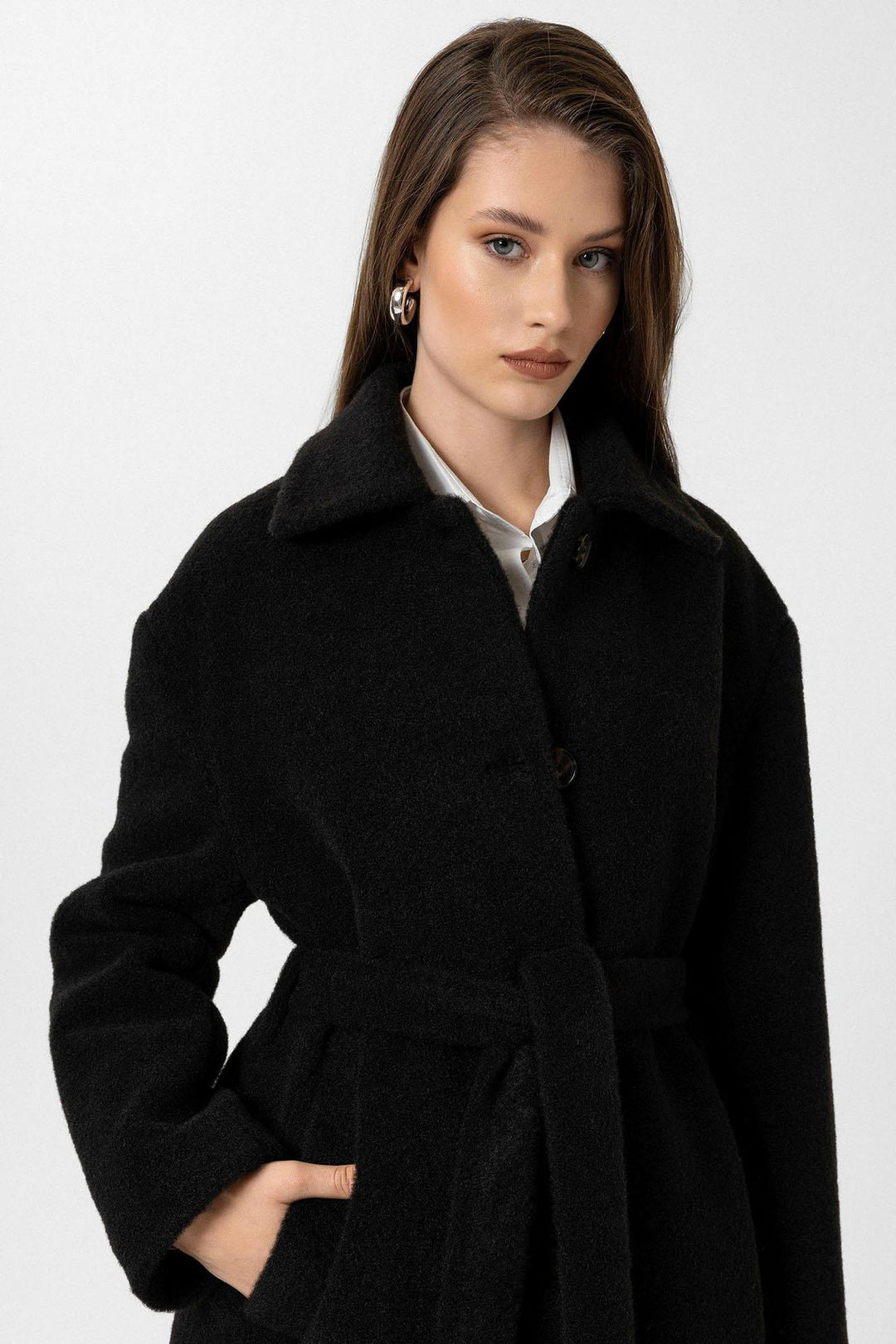ANT Antioch Black Women's Belted Soft Textured Coat - Pico Rivera