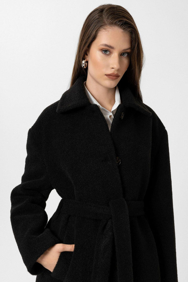 ANT Antioch Black Women's Belted Soft Textured Coat - Pico Rivera