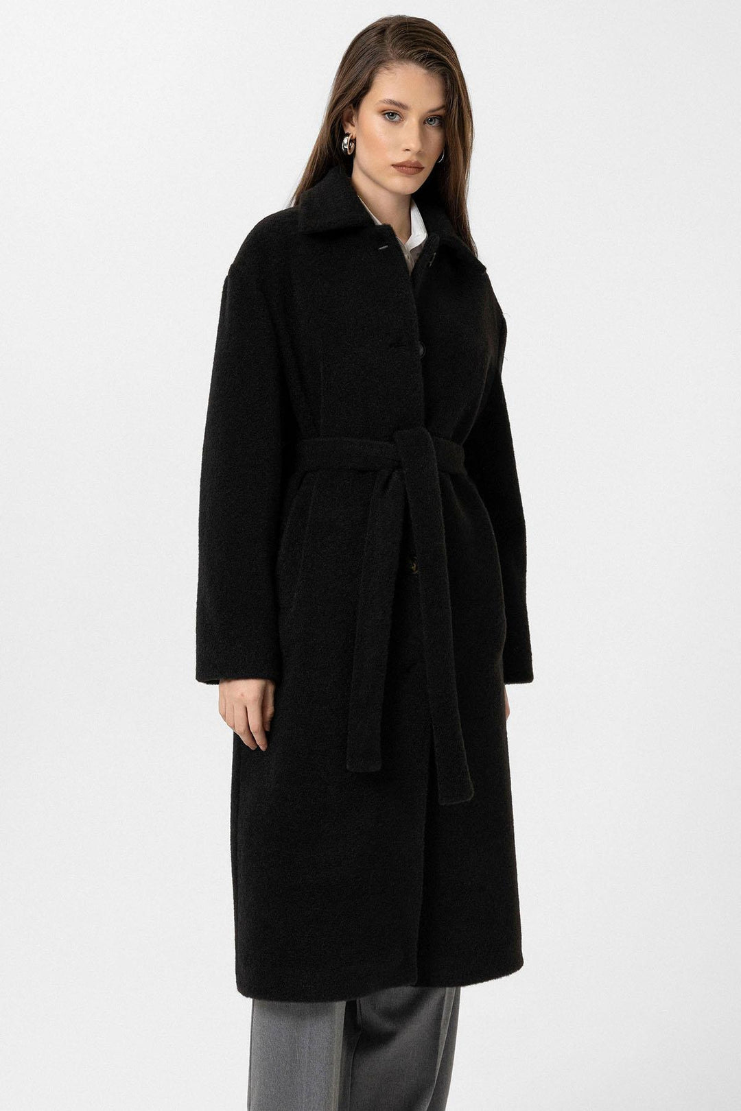 ANT Antioch Black Women's Belted Soft Textured Coat - Pico Rivera