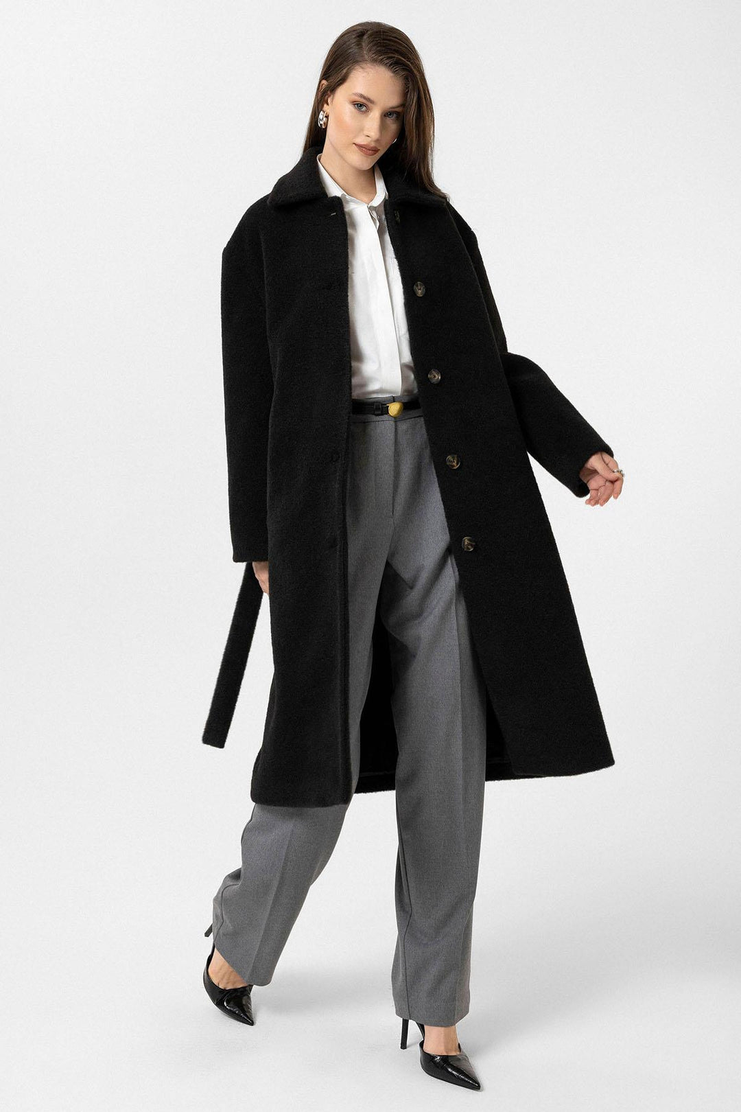 ANT Antioch Black Women's Belted Soft Textured Coat - Pico Rivera
