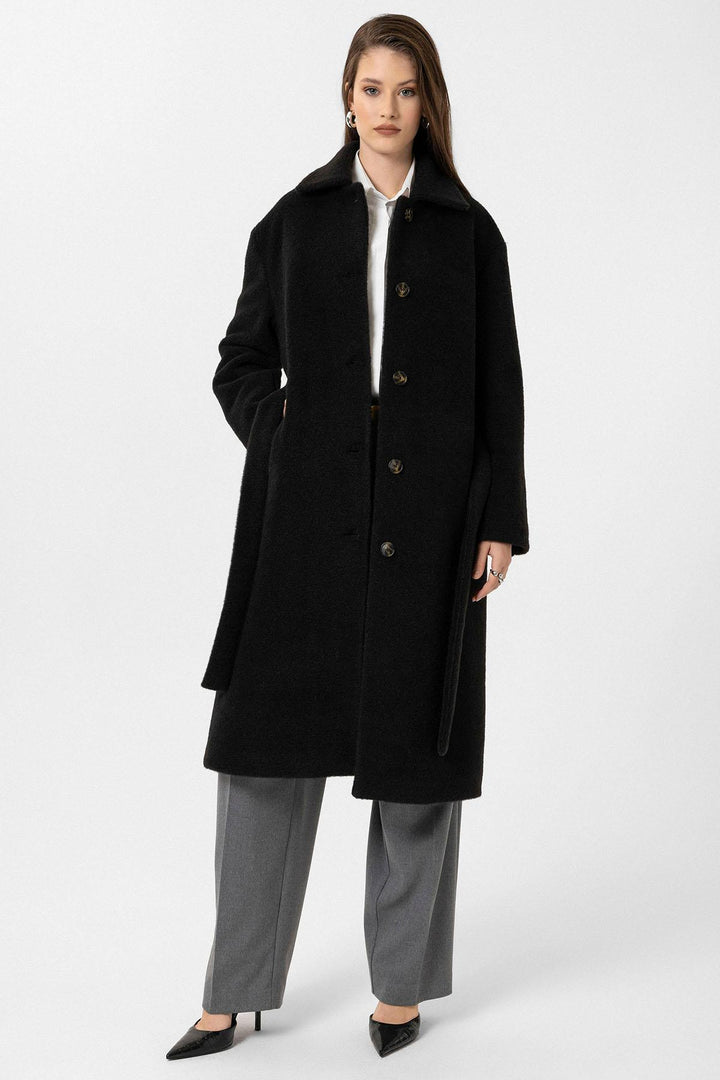 ANT Antioch Black Women's Belted Soft Textured Coat - Pico Rivera