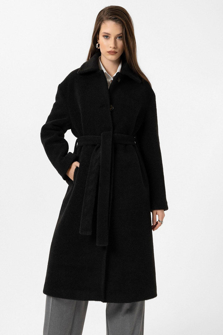 ANT Antioch Black Women's Belted Soft Textured Coat - Pico Rivera