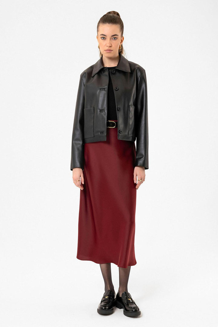 ANT Antioch Black Women's Faux Leather Jacket with Polo Neck - Iguala de la Independencia