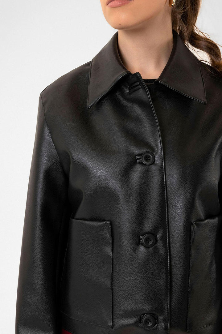 ANT Antioch Black Women's Faux Leather Jacket with Polo Neck - Iguala de la Independencia