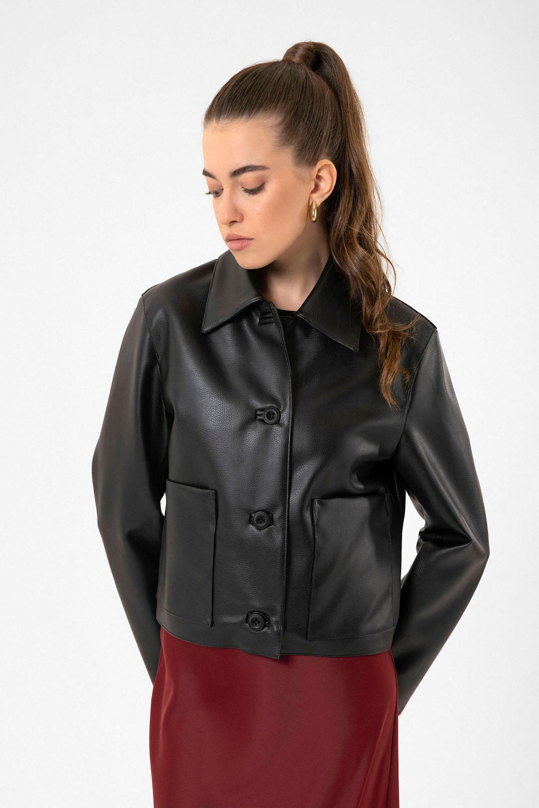 ANT Antioch Black Women's Faux Leather Jacket with Polo Neck - Iguala de la Independencia