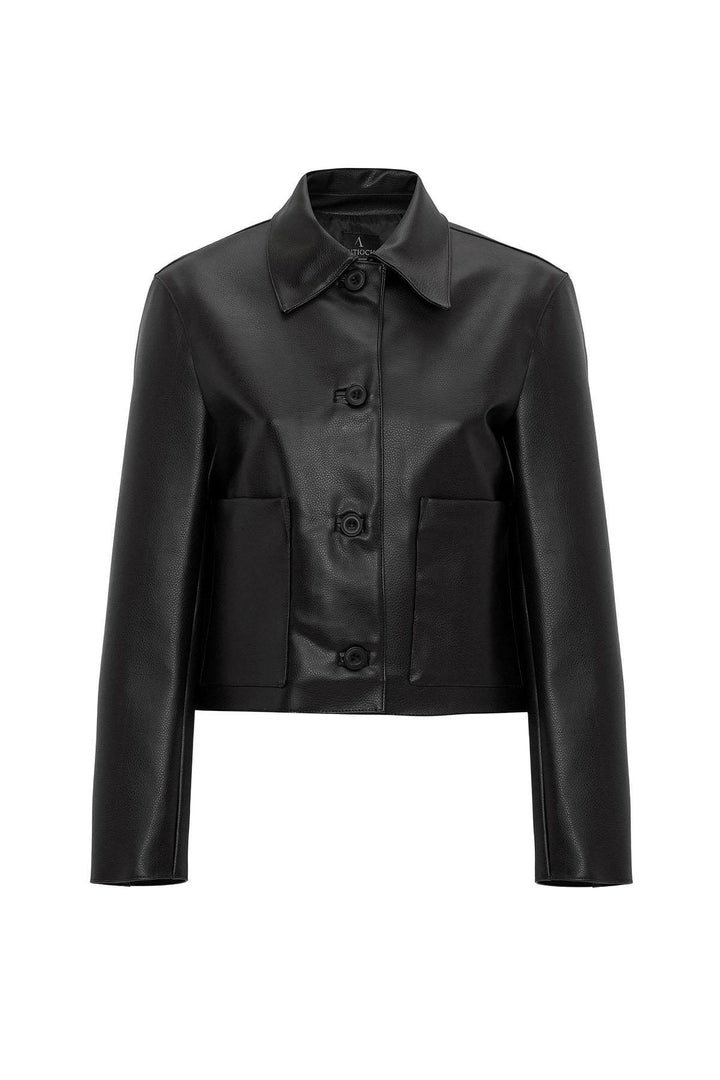 ANT Antioch Black Women's Faux Leather Jacket with Polo Neck - Iguala de la Independencia