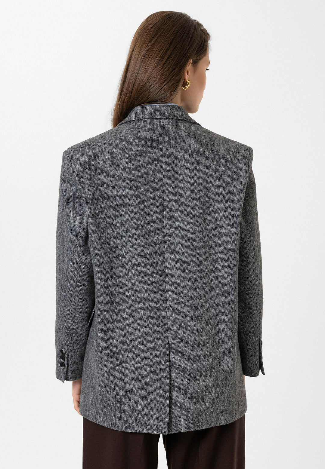 ANT Antioch Black Woman Relax Fit Fishbone Patterned Blazer Jacket - Houma