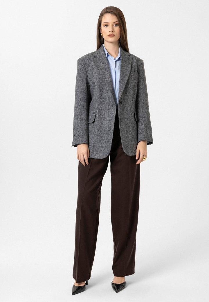 ANT Antioch Black Woman Relax Fit Fishbone Patterned Blazer Jacket - Houma