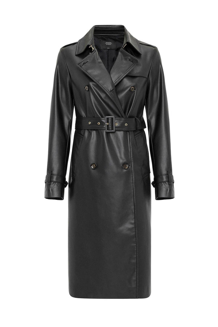ANT Antioch Black Women's Faux Leather Belted Trench Coat - Bassano del Grappa