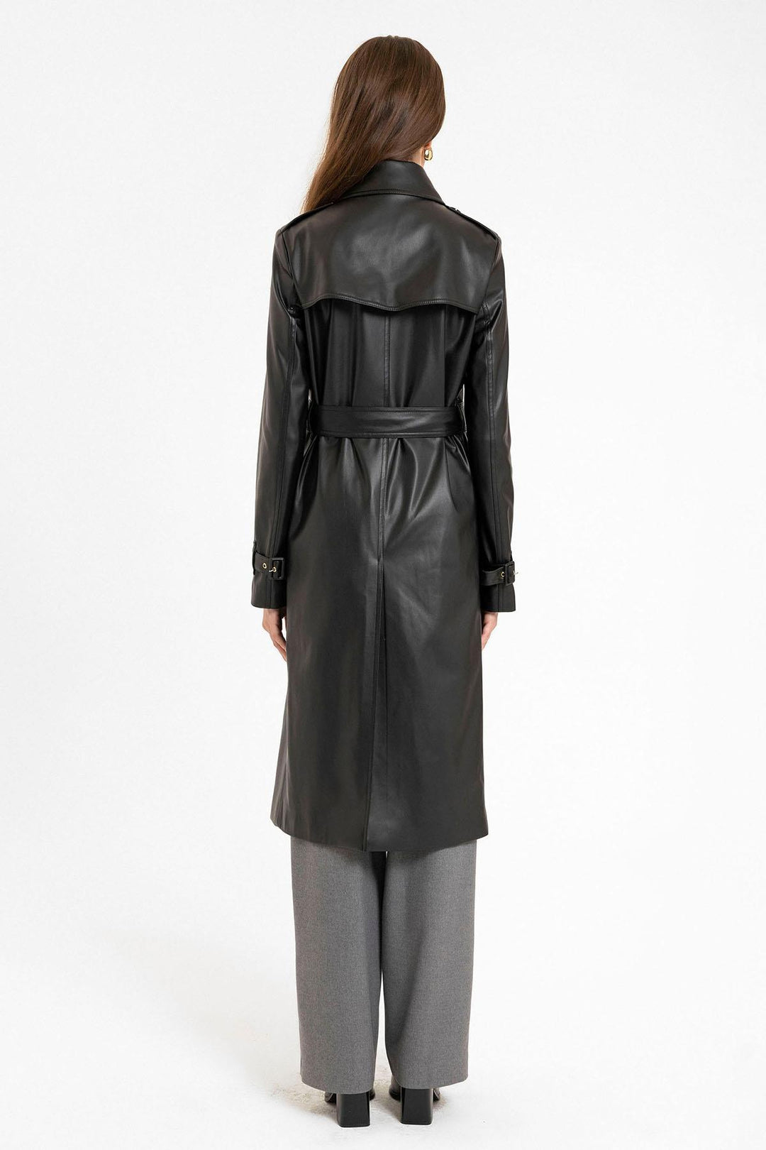 ANT Antioch Black Women's Faux Leather Belted Trench Coat - Bassano del Grappa
