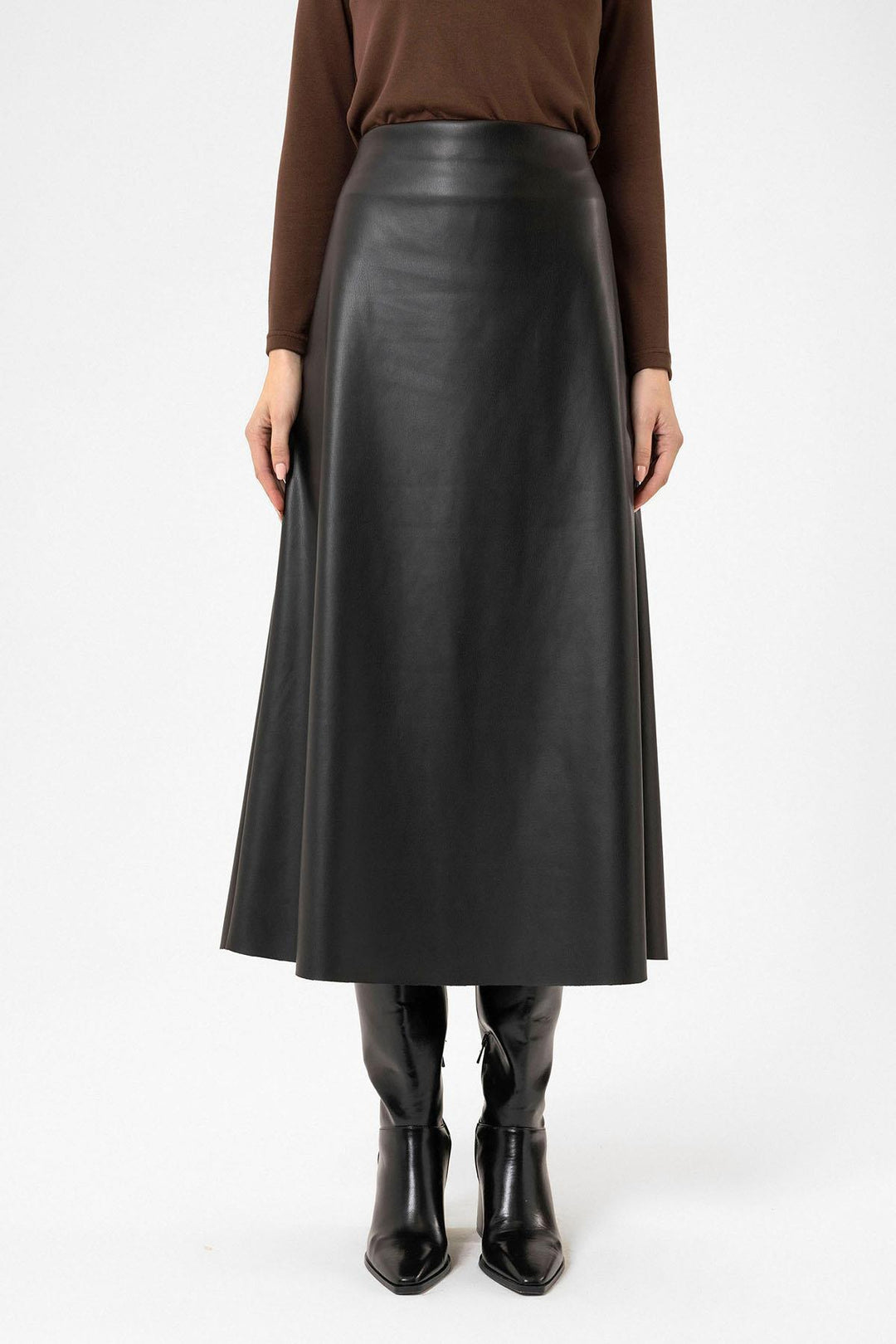 ANT Antioch Black Faux Leather Midi Skirt - Vélez-Málaga