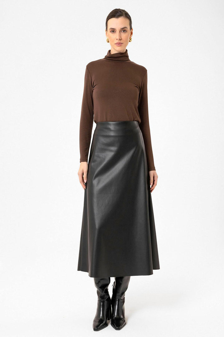 ANT Antioch Black Faux Leather Midi Skirt - Vélez-Málaga