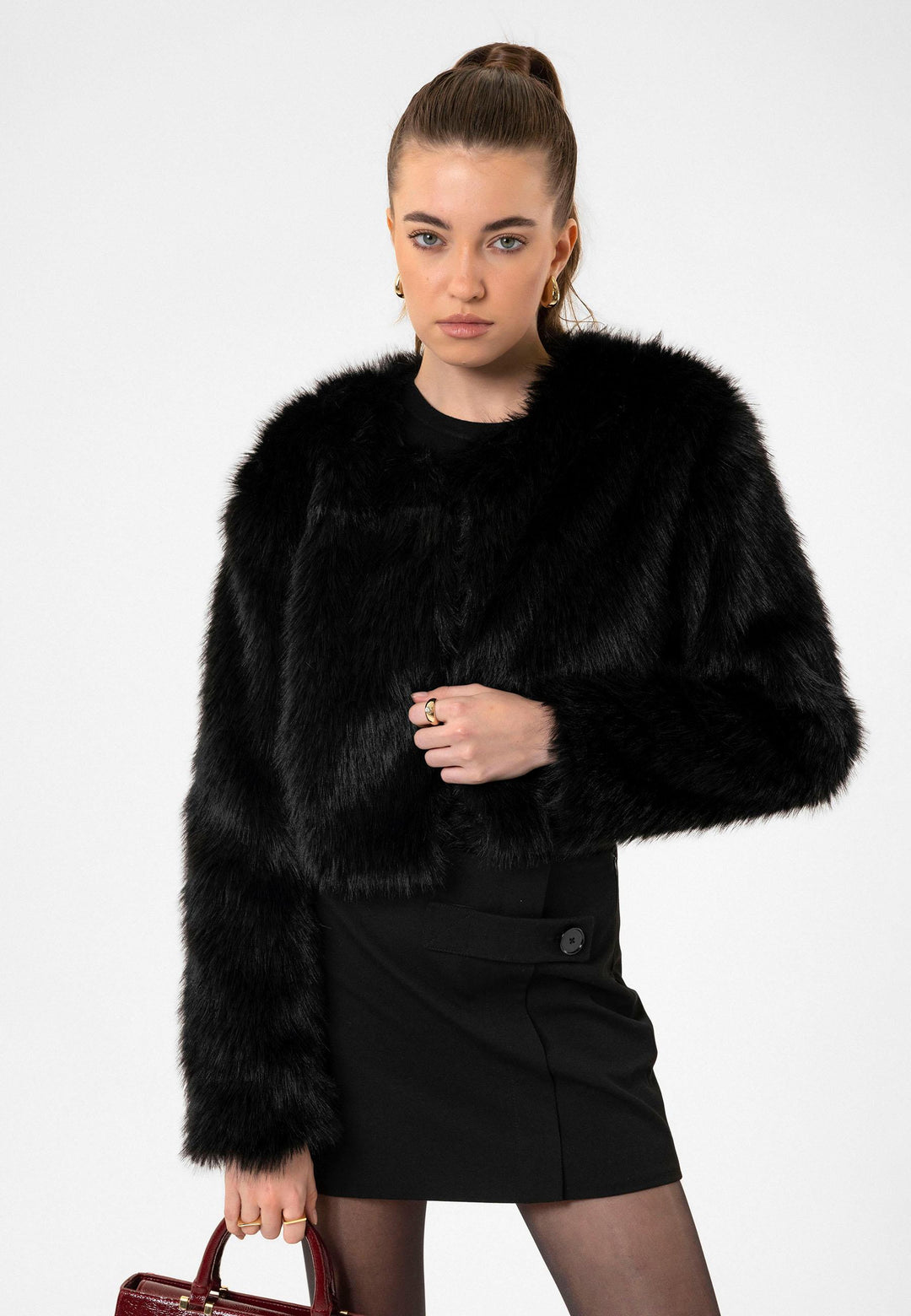 ANT Antioch Black Women's Faux Fur Crop Jacket - Prairieville