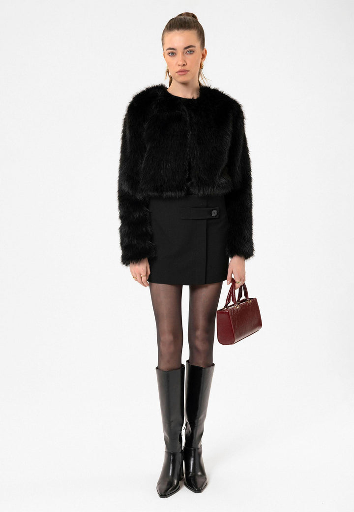 ANT Antioch Black Women's Faux Fur Crop Jacket - Prairieville