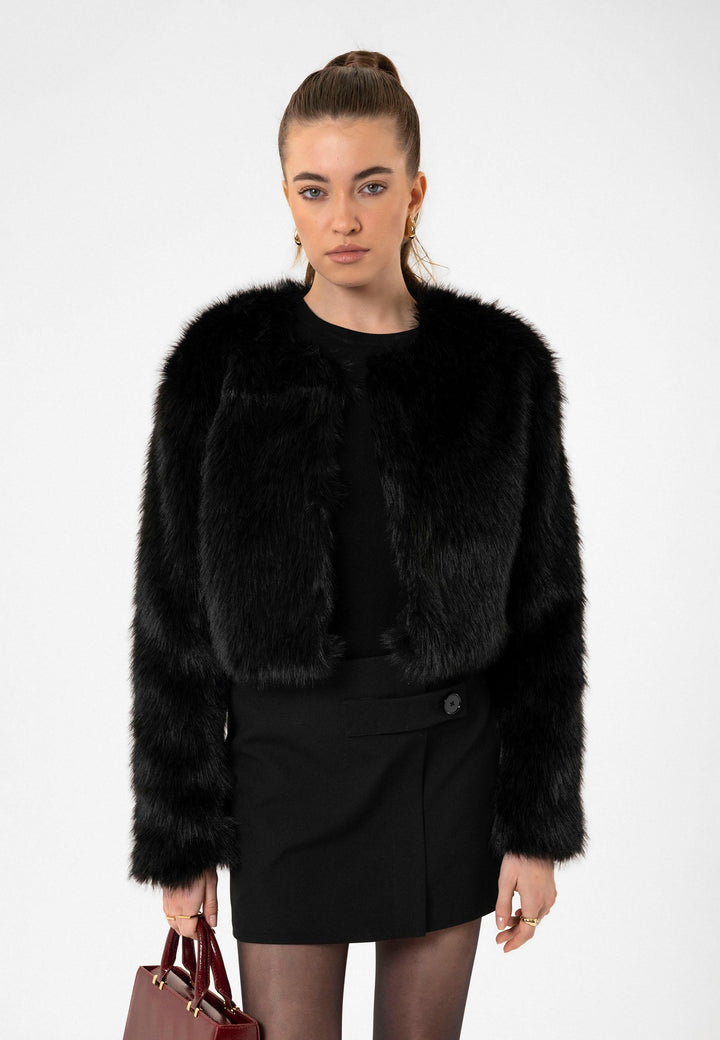 ANT Antioch Black Women's Faux Fur Crop Jacket - Prairieville