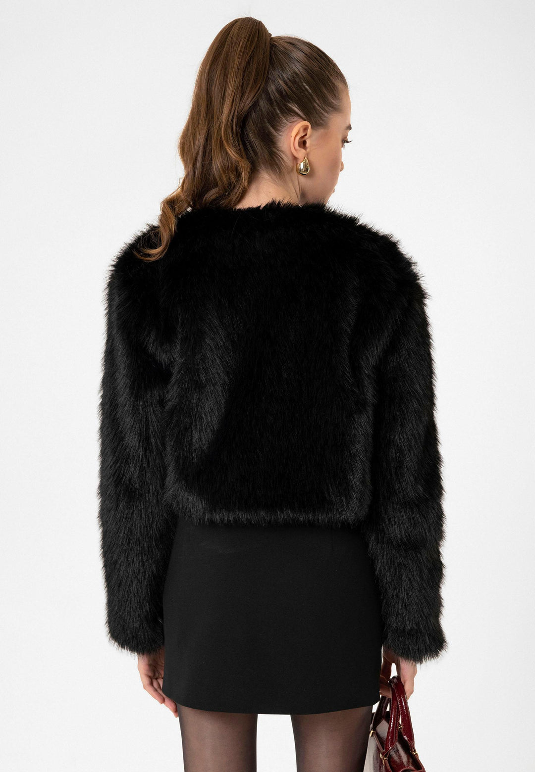 ANT Antioch Black Women's Faux Fur Crop Jacket - Prairieville