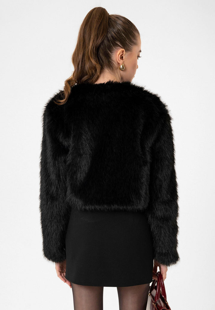 ANT Antioch Black Women's Faux Fur Crop Jacket - Prairieville