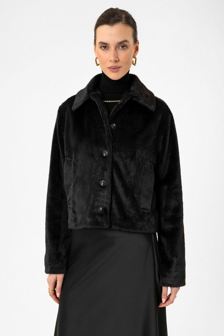 ANT Antioch Black Women's Faux Fur Crop Jacket - Charleroi