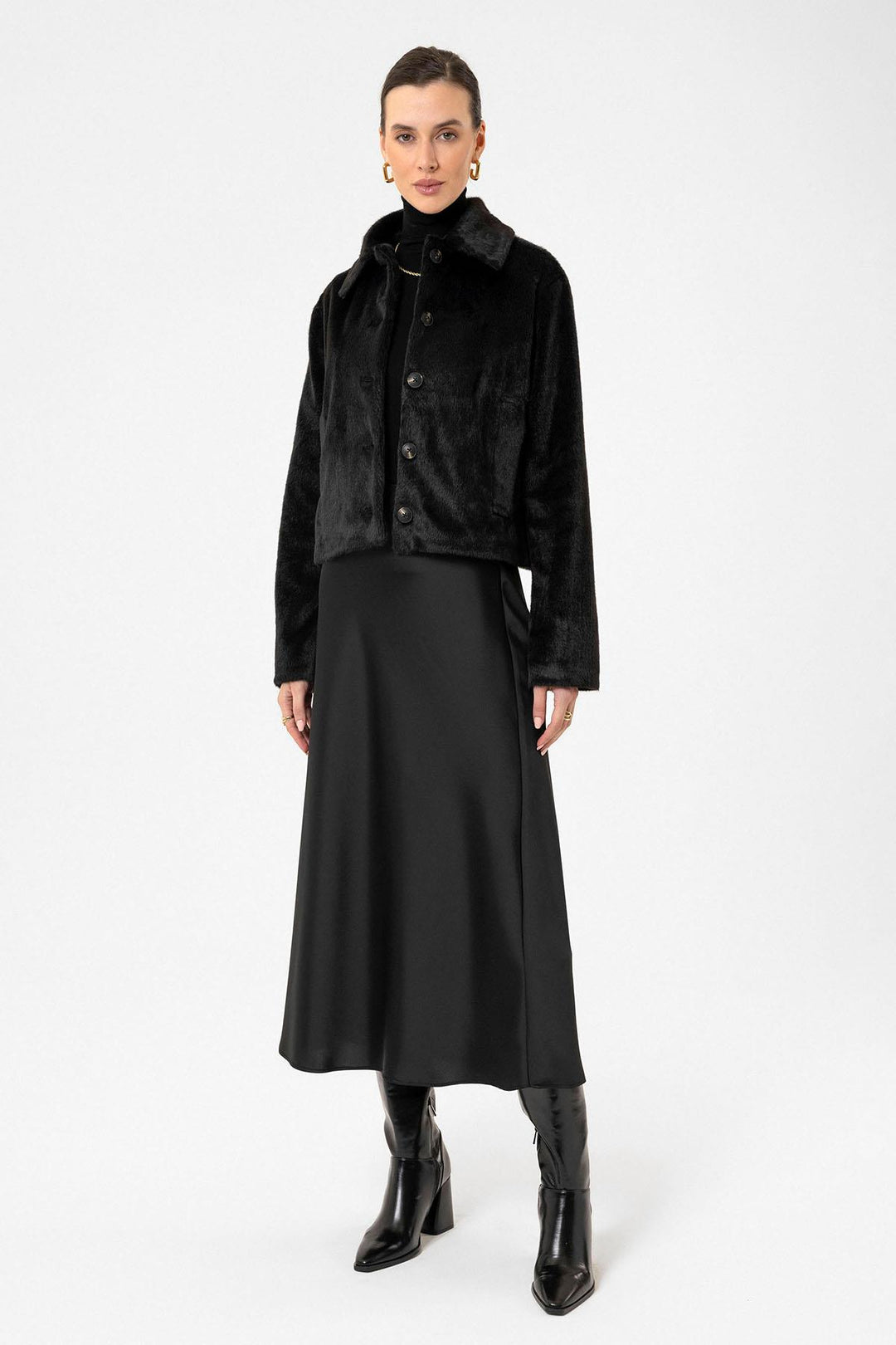 ANT Antioch Black Women's Faux Fur Crop Jacket - Charleroi