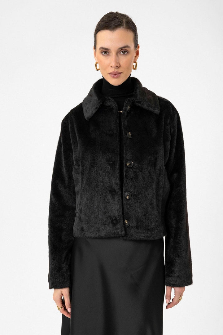 ANT Antioch Black Women's Faux Fur Crop Jacket - Charleroi