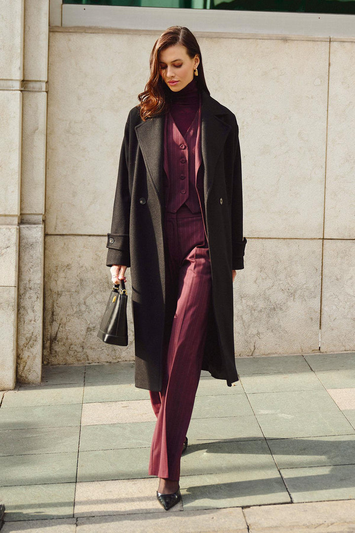 ANT Antioch Black Soft Textured Oversized Wrap Coat - Pomezia
