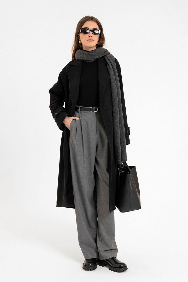 ANT Antioch Black Soft Textured Oversized Wrap Coat - Pomezia