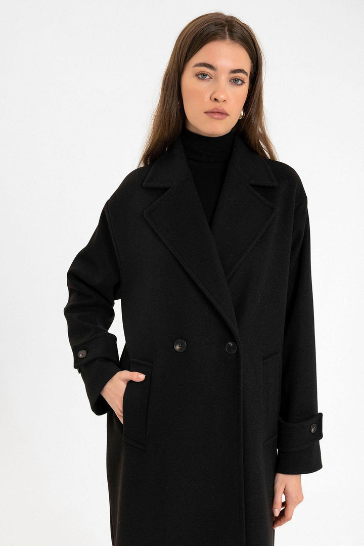 ANT Antioch Black Soft Textured Oversized Wrap Coat - Pomezia