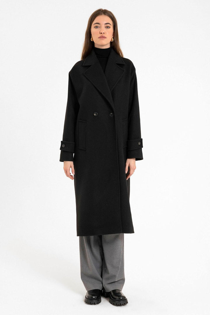 ANT Antioch Black Soft Textured Oversized Wrap Coat - Pomezia