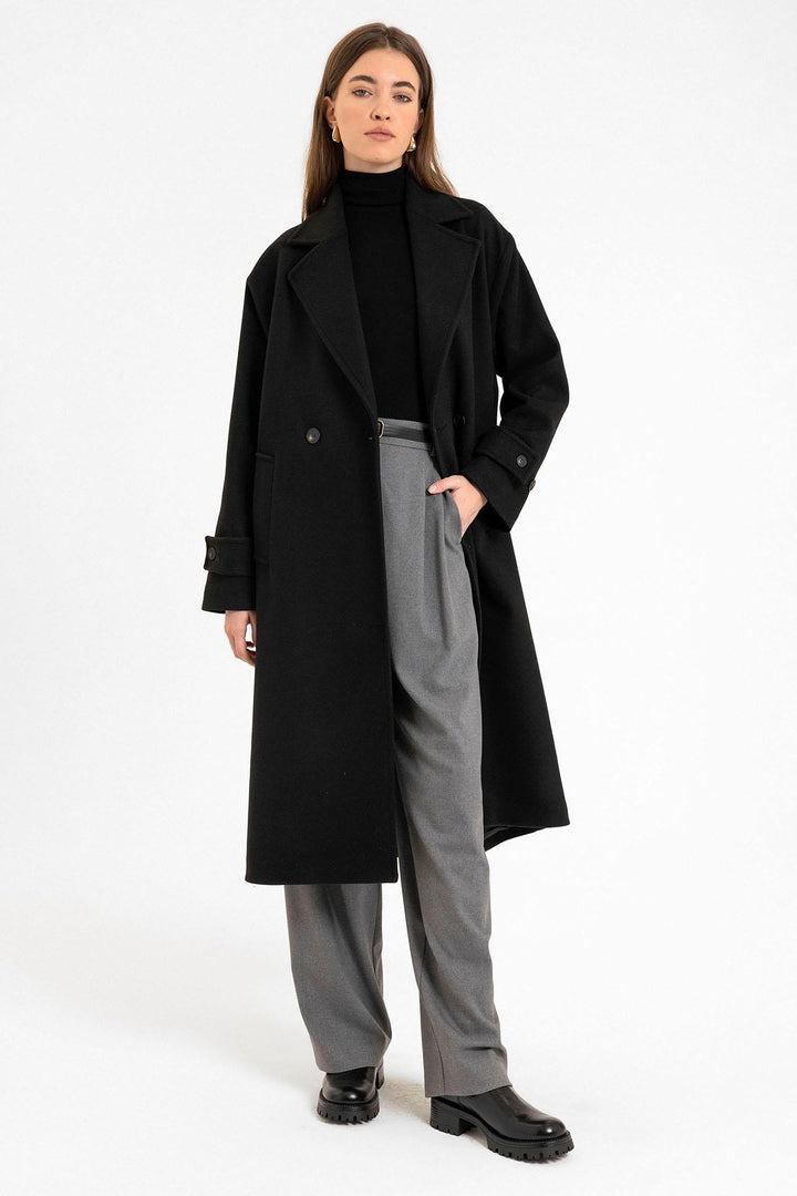 ANT Antioch Black Soft Textured Oversized Wrap Coat - Pomezia