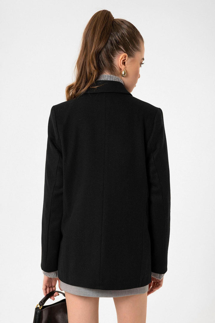 ANT Antioch Siyah Kadın Yün Karışımlı Balıksırtı Desenli Blazer Ceket - Boadilla del Monte