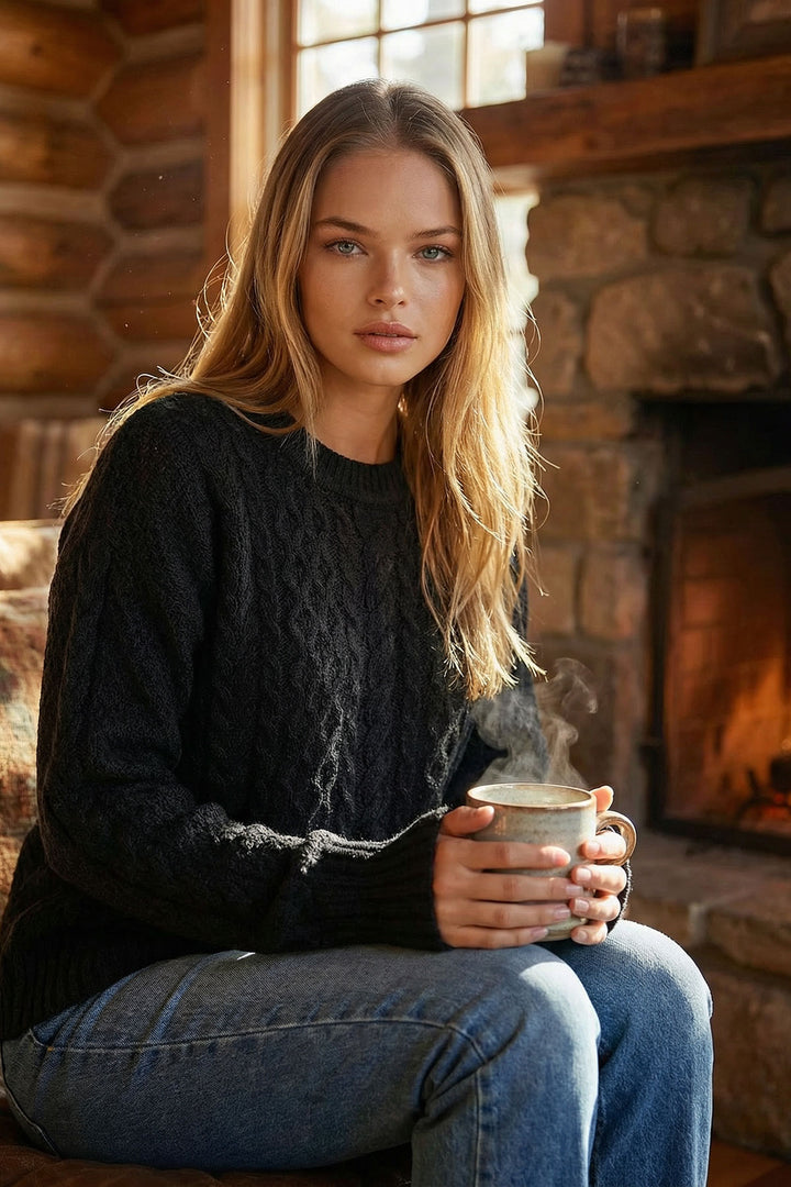 Black Thick Knitted Patterned Turtleneck Sweater BCHPK-251250 - Hoboken