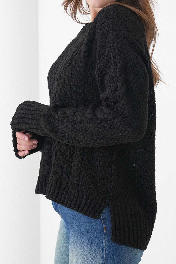 Black Thick Knitted Patterned Turtleneck Sweater BCHPK-251250 - Arezzo