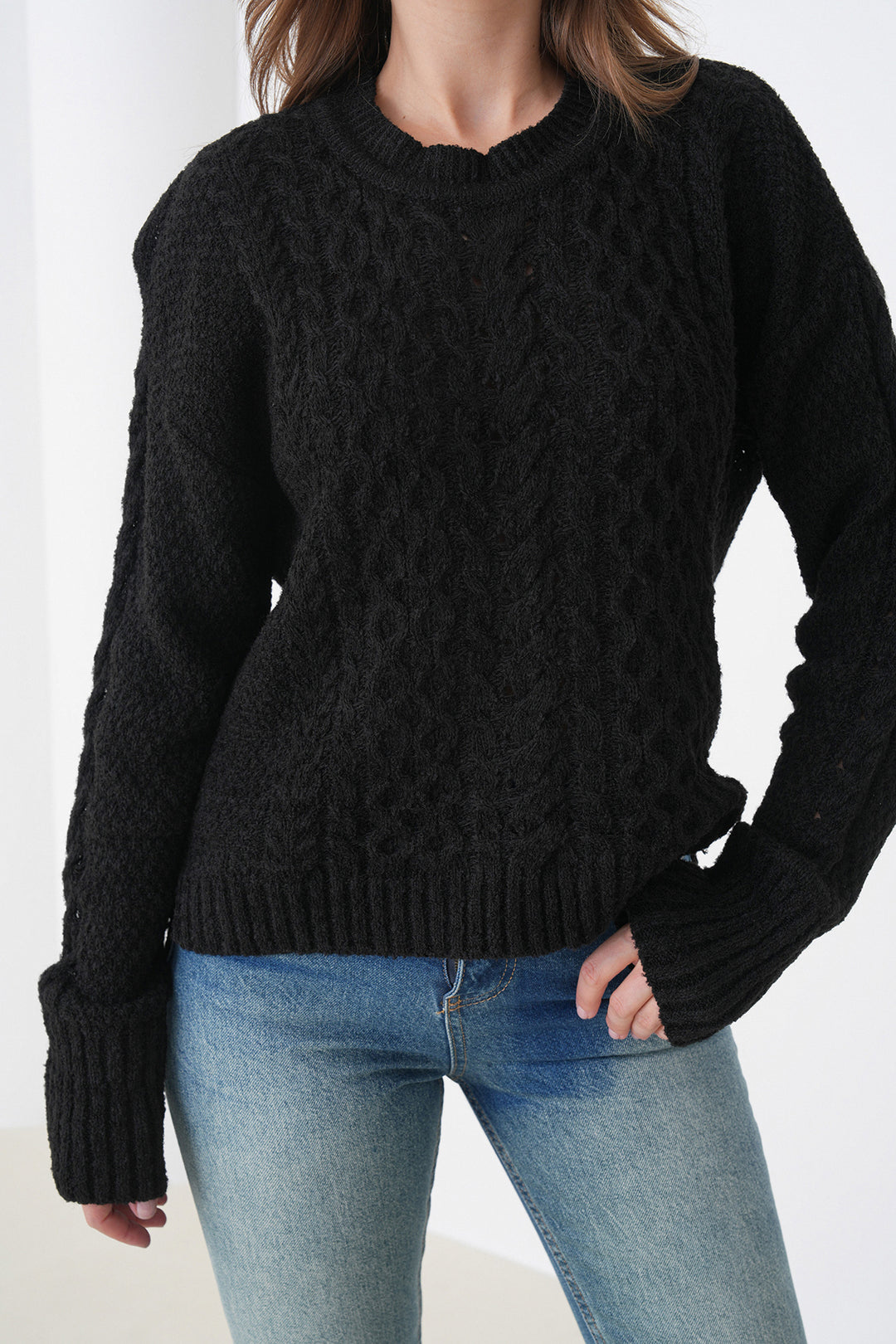 Black Thick Knitted Patterned Turtleneck Sweater BCHPK-251250 - Arezzo