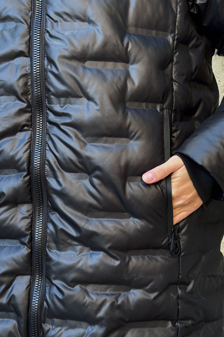 Black Quilted Zippered Hooded Long Puffer Jacket BCVL-254200 - Horad Barysaw