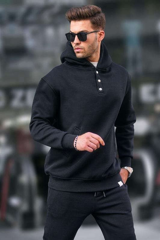 MDX Black Hooded Button Detail Sweatshirt 6150 - Chelmsford