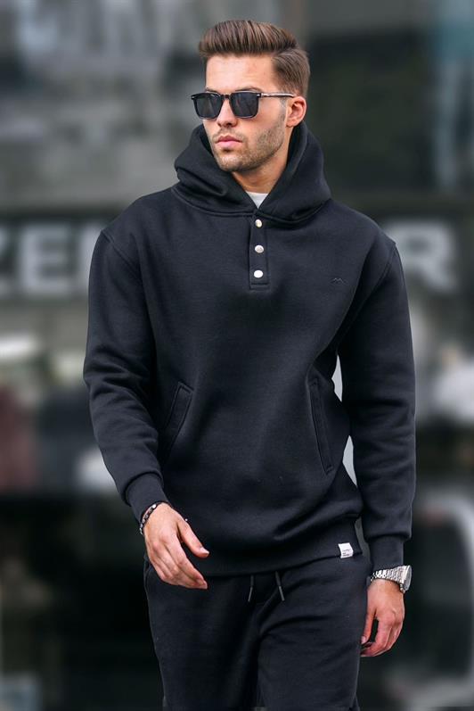 MDX Black Hooded Button Detail Sweatshirt 6150 - Chelmsford