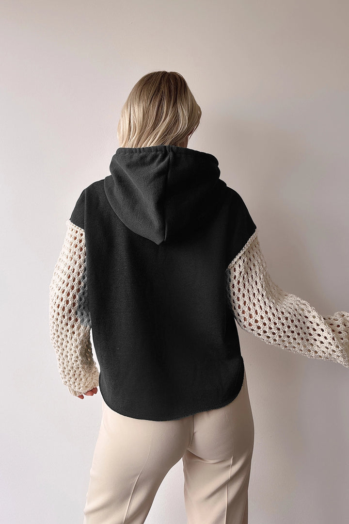 Black Hooded Knitted Crop Sweatshirt with BC231021 - Orpington