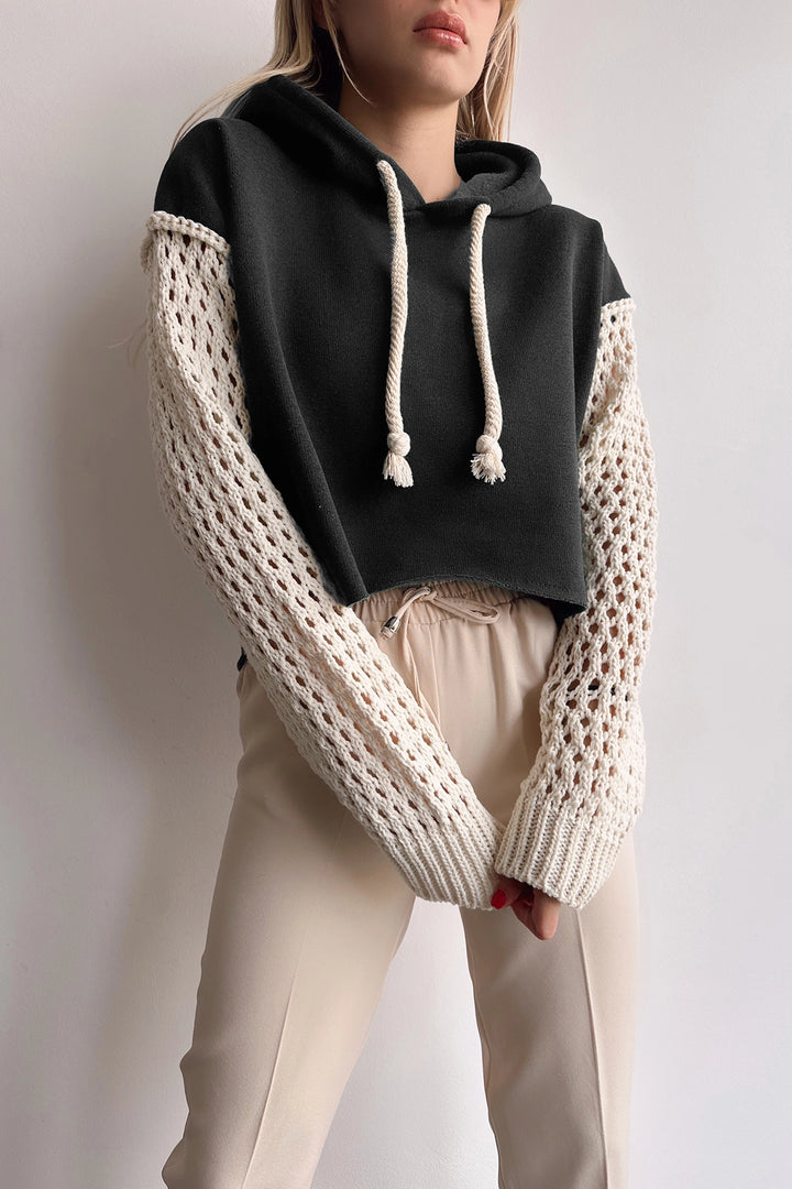 Black Hooded Knitted Crop Sweatshirt with BC231021 - Orpington
