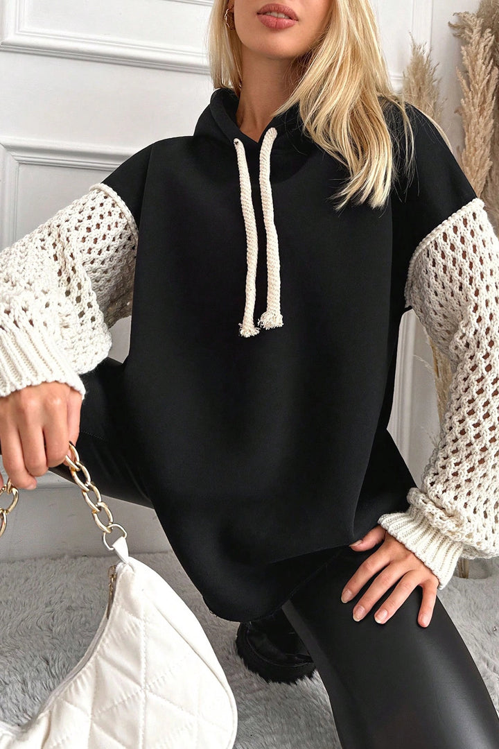 Black Hooded Arms Knitted 3 Yarn Sweatshirt BC24YG154Y - Juárez