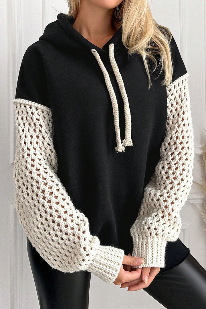 Black Hooded Arms Knitted 3 Yarn Sweatshirt BC24YG154Y - Juárez