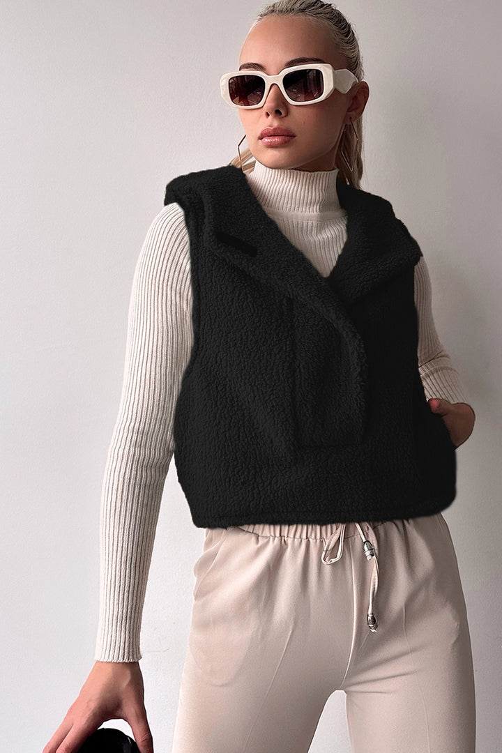 Black Hooded Front Zippered Sleeveless Welsoft Sweatshirt BC231023 - Eccles
