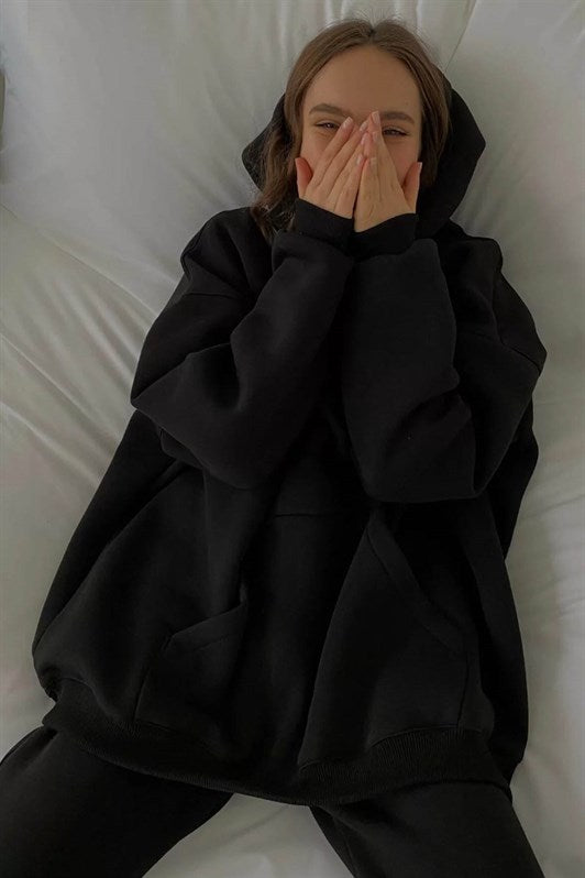 MDX Black Hooded Oversized Sweatshirt with Beige Details MG1566 - Colton