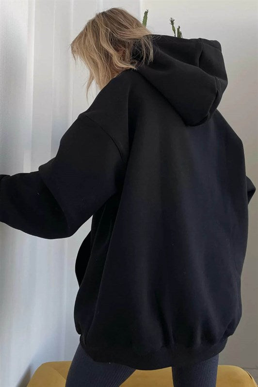 MDX Black Hooded Oversized Sweatshirt with Beige Details MG1566 - Colton