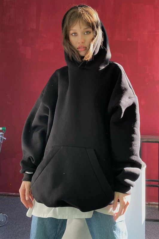MDX Black Hooded Oversized Sweatshirt with Beige Details MG1566 - Colton